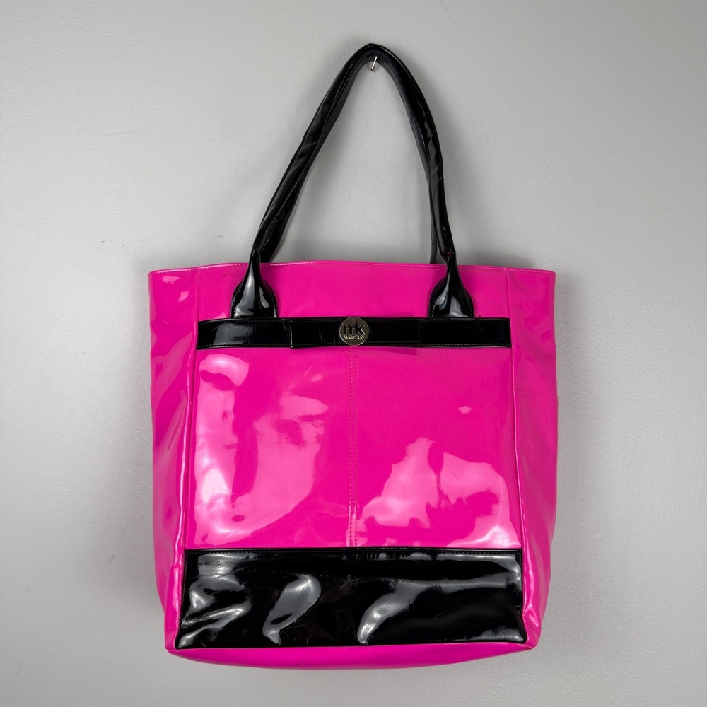 Mary Kay Tote Bag Women's Hot Pink Black Patent Leather Double Shoulder Strap